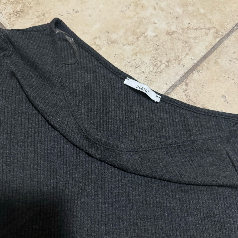 Dark Grey Off-Shoulder Ribbed Top - Picture 2 of 4